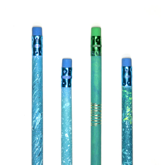 Turquoise Splash - Hand-Painted Pencils